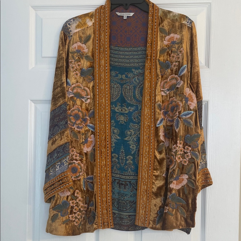 John Mark Floral Velvet Open Front Jacket